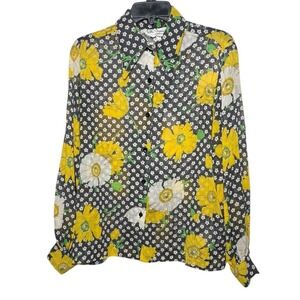 Vintage Lilli Diamond Sheer Button Up Floral Blouse Cottage Core